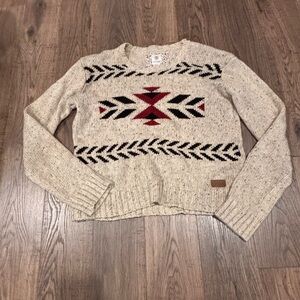 Element Beige Sweater with Red and Black Pattern
